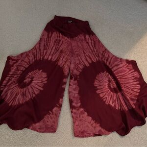 Tie-Dye Maroon Wide-Leg flowy Pants